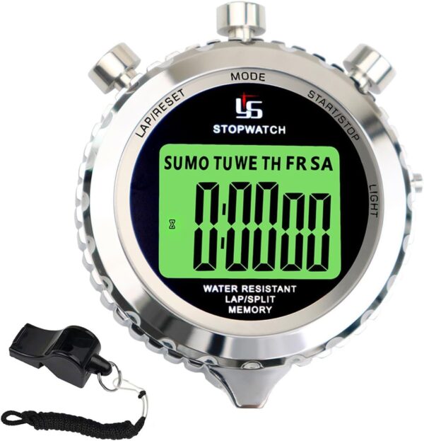 Stopwatch, Metal Stop Watch with Backlight for Sports 10 & 100 Laps Stopwatches Timer for Sports and Competitions