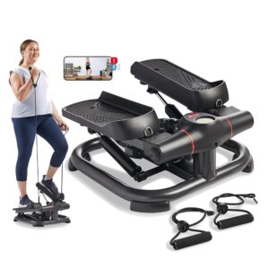 Sunny Health & Fitness 2-in-1 Premium Power Stepper with Resistance Bands, Low-Impact Cardio, Space-Saving, Height-Adjustable, and Optional Free SunnyFit App Enhanced Bluetooth...