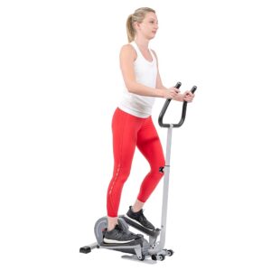 Sunny Health & Fitness 2 in 1 Sit/Stand Mini Elliptical Machine, Portable Under Desk Peddler Exerciser for Senior Home Workout, Optional Handlebars, Resistance Bands & Free...
