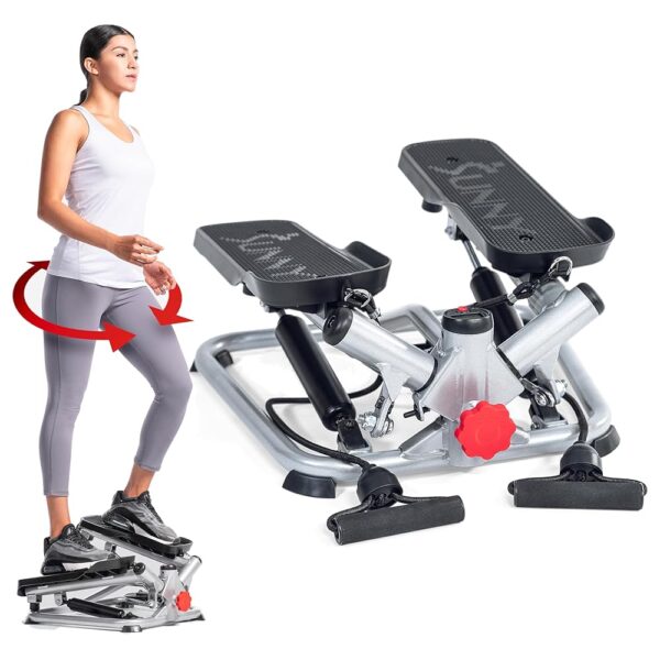 Sunny Health & Fitness Advanced Twist Stepper Machine Workout Cardio Mini Stair Master Climber Thigh Space Twist Stepper Resistance Band w Optional Free SunnyFit App Enhanced...