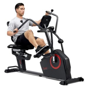 Sunny Health & Fitness Elite Recumbent Cross Trainer & Elliptical Machine with Arm Exercisers for Home Arm/Leg Training, Easy Adjust Seat & Mesh Backrest, Free SunnyFit App...