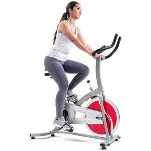 Sunny Health & Fitness Indoor Stationary Cycling Exercise Bike for Home Cardio Workout, 4-Way Adjustable & Cushioned Seat, Optional Magnetic Resistance & Free Exclusive SunnyFit...