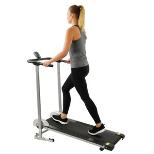 Sunny Health & Fitness Manual Walking Pad Treadmill for Home, Non-Electric, Fixed Incline, Compact with Handle Bar, Digital Monitor, Non-Slip Surface, Optional Free SunnyFit App...