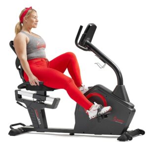 Sunny Health & Fitness Programmable 16 Levels Electro-Magnetic Resistance Recumbent Exercise Bike with 24 Pre-Build Workouts and 300 lbs Weight Capacity, Optional Bluetooth...