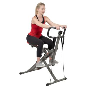 Sunny Health & Fitness Row-N-Ride PRO, Full Body Combo Squat Machine w/Optional Resistance Band, Easy Setup Ab Workout Exercise Equipment for Home, Whole Body Cardio, Optional...