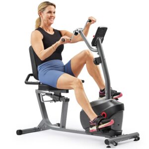 Sunny Health & Fitness Smart Indoor Recumbent Bike Trainer, Home Full Body Workout & Cardio Cycling Machine for Seniors, Free SunnyFit Bluetooth Connect, Optional Arm Exerciser...