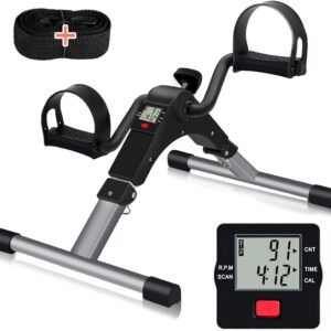 TABEKE Under Desk Bike Pedal Exerciser, Fully Assembled Folding Pedal Exerciser for Arm and Leg Workout, Portable Sitting Desk Cycle with LCD Screen Displays