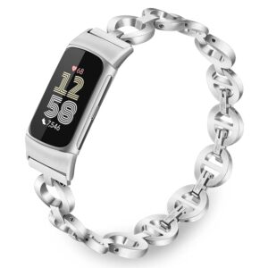 TRUMiRR Women Band for Fitbit Charge 6 / Charge 5, Stainless Steel Watchband Jewelry Ring Strap for Fitbit Charge 6 / Charge 5