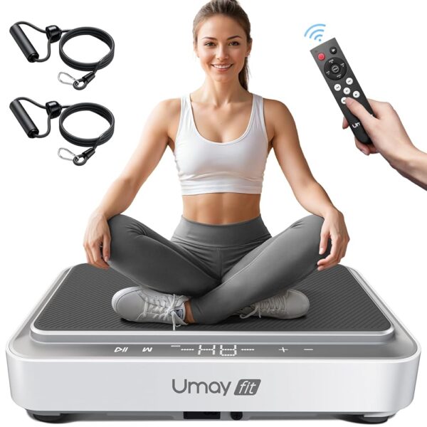 UMAY Fitness Vibration Plate Exercise Machine with Loop Bands, Whole Body Home Exercise for Muscles Strength, Blood and Lymph Circulation Improvement, Touch & Remote, 330LB...