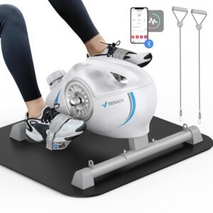 Under Desk Bike Pedal Exerciser, Quiet Magnetic Mini Exercise Bike with MERACH App for Arm, Leg Recovery, Physical Therapy, Smooth Foot Desk Cycle with 2 Resistance Bands &...