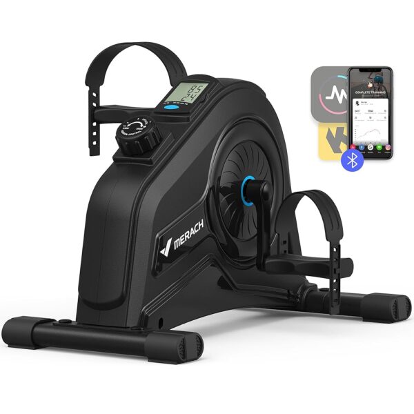 Under Desk Bike Pedal Exerciser, Quiet Magnetic Mini Exercise Bike with MERACH App for Arm, Leg Recovery, Physical Therapy, Smooth Foot Desk Cycle with 2 Resistance Bands &...