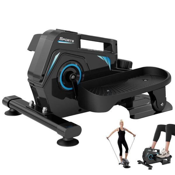 Under Desk Elliptical Machine, THERUN Quiet & Portable Ellipse Leg Exerciser for Seniors, 8 Levels Adjustable Magnetic Sitting & Standing Mini Elliptical w/Resistance Bands for...