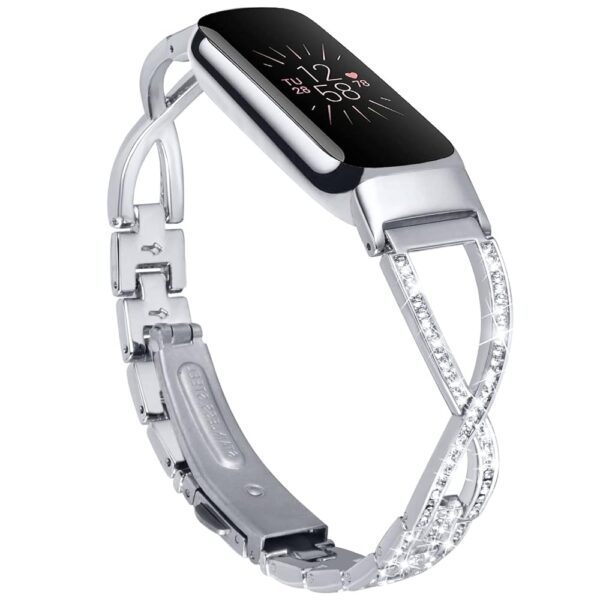 V-MORO Bracelets Compatible with Fitbit Luxe, Adjustable Jewelry Metal Stainless Steel Strap Wristband With Bling Stone Band Replacement for Fitbit Luxe Fitness and Wellness...
