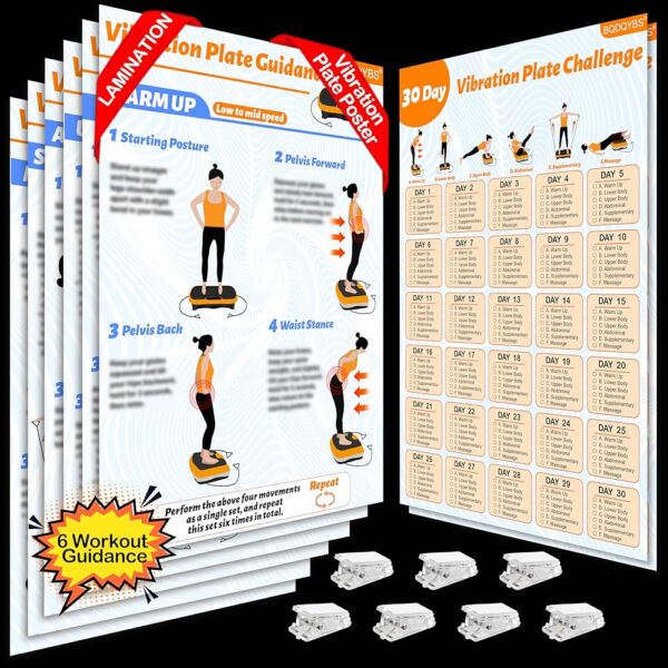 Vibration Plate Exercise Machine Poster, 6 Workout Guidance & 2 Pcs Vibration Plate Planner, Comprehensive Whole Body Wave Vibrating Plate Workout Chart Poster
