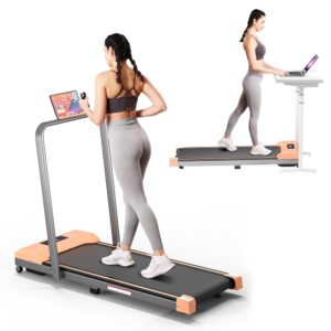 Walking Pad Treadmill, Under Desk Treadmill for Home/Office, 3 in 1 Folding Treadmill-Treadmills with Handle Bar for Home-Orange