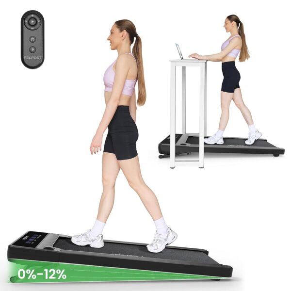 Walking Pad Treadmill with 12% 6° Auto Incline, Under Desk Treadmill for Home Office w/Remote Control, 6 HIIT Mode, 265Lbs Weight Capacity, 4 MPH Max, Desk Treadmill in LED Display