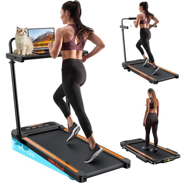 Walking Pad Treadmill with Incline, 3 in 1 Under Desk Treadmill 300lbs Capacity with Removable Desk Workstation, 3.5HP Compact Foldable Walking Treadmill for Home Office with...