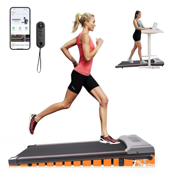 Walking Pad with 7% Incline and APP&Remote Control,300+lb Capacity Under Desk Treadmill 2.5HP Treadmill,10 HIIT Modes Treadmills for Home Office