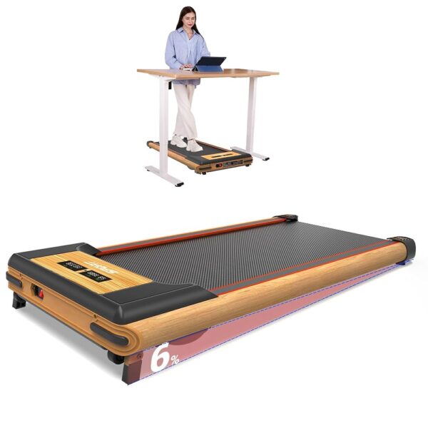 Walking Pad with Incline, Under Desk Treadmills - Grain of Wood Walking Jogging Machine for Home and Office, 2 in 1 Desk Walking Treadmill with Incline