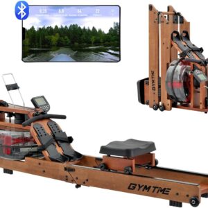 Water Rowing Machine for Home Use, Classic Solid Wood Rower Machine with Bluetooth Monitor for Whole Body Exercise Cardio Training Indoor Gym Sports Training Equipment