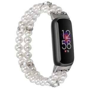 Wongeto Compatible with Fitbit Luxe Bands,Fashion Handmade Elastic Stretch Pearl Bracelet Women Replacement Strap for Fitbit Luxe accssorises