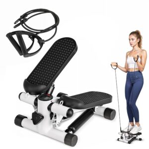 YSSOA Mini Stepper with Resistance Band, Stair Stepping Fitness Exercise Home Workout Equipment for Full Body Workout Black