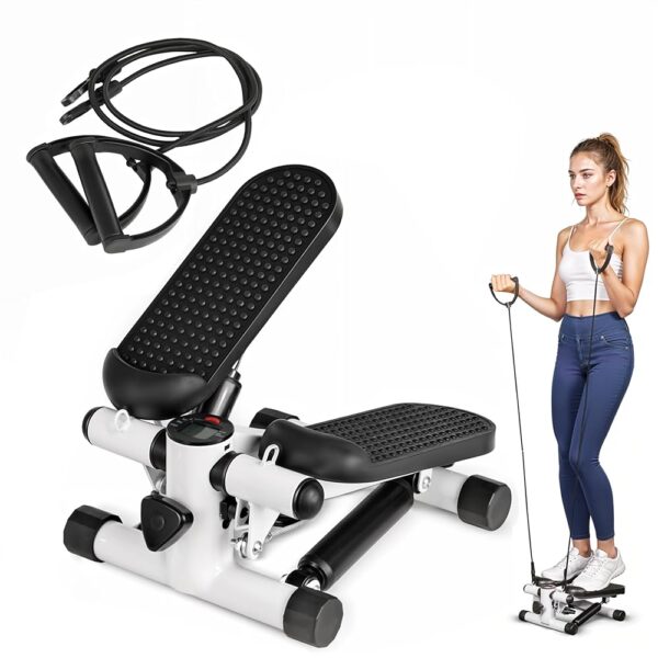 YSSOA Mini Stepper with Resistance Band, Stair Stepping Fitness Exercise Home Workout Equipment for Full Body Workout Black