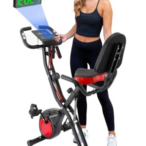 YYFITT 3-IN-1 Exercise Bike with Luminous Digits Display | Folding Stationary Bikes for Home Seniors | Compact Workout Bike with Fully Support Backrest - Wider Seat - 16 Level...